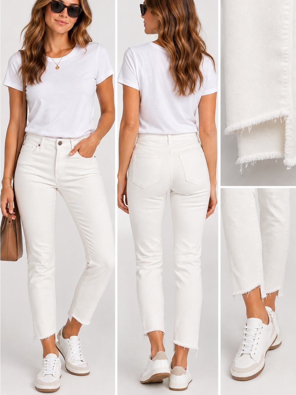 PAIGE skyline ankle peg White High-Rise Cropped Raw-Hem Jeans 32